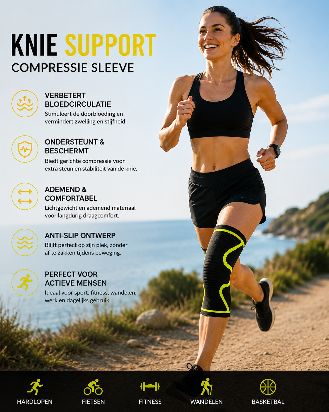 Knie support gedragen tijdens het hardlopen